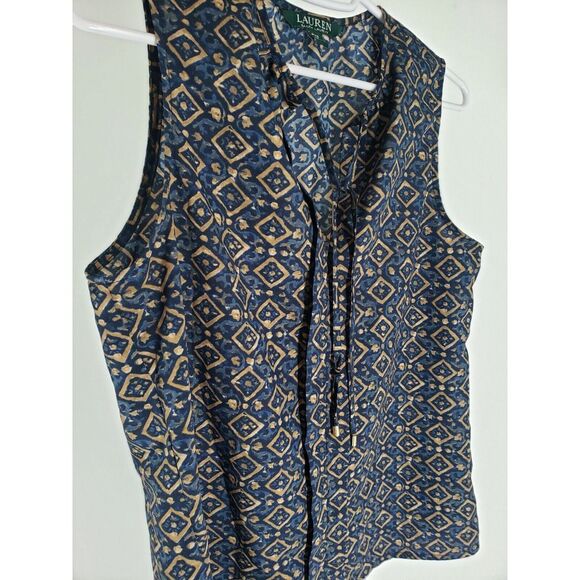 Lauren Ralph Lauren Tops - Lauren Ralph Lauren Sleeveless Shell Tank Top Blouse Tie Front Sz PXS Geometric‎